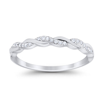 Half Eternity Infinity Twisted Band Rings Simulated CZ 925 Sterling Silver